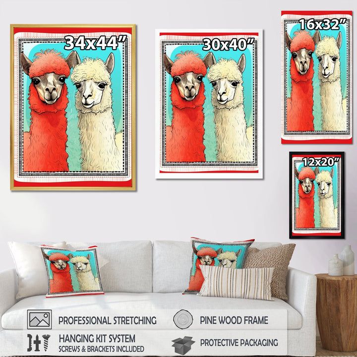 Stamp Retro Illustration Of Alpaca Portrait - Alpaca Home Decor Art