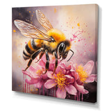 Bumble Bee On Pink Flower Painting - Bee Canvas Wall Art