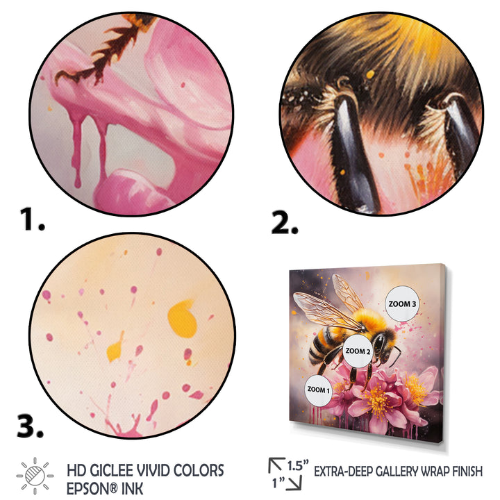 Bumble Bee On Pink Flower Painting - Bee Canvas Wall Art