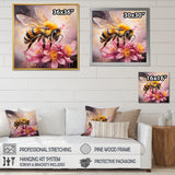 Bumble Bee On Pink Flower Painting - Bee Canvas Wall Art