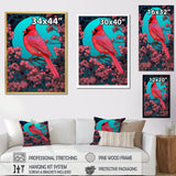 Red Cardinal Bird Under Full Moon - Bird Framed Canvas Art