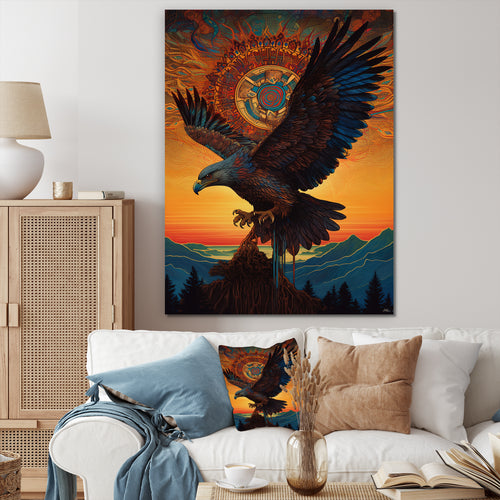 Majestic Mystical Eagle In Sunset Sky - Eagle Home Decor Art