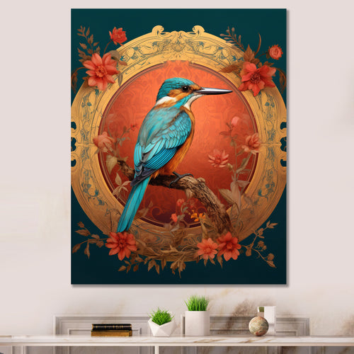 Blue Kingfisher Retro Illustration - Bird Canvas Wall Art