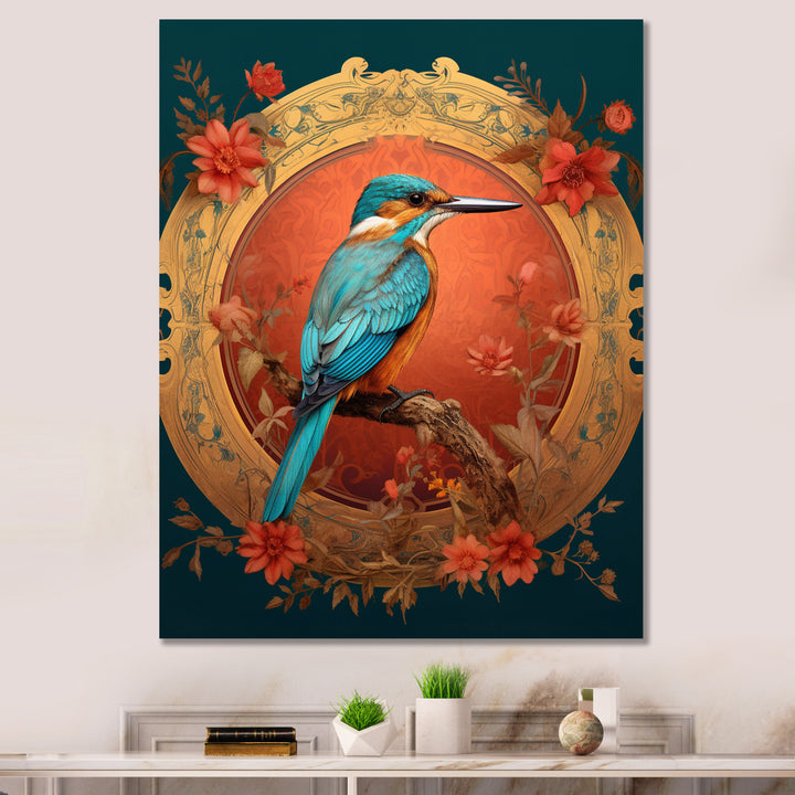 Blue Kingfisher Retro Illustration - Bird Canvas Wall Art
