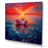 Pink Swan Reflection At Majestic Sunset - Yellow Swans Wall Art