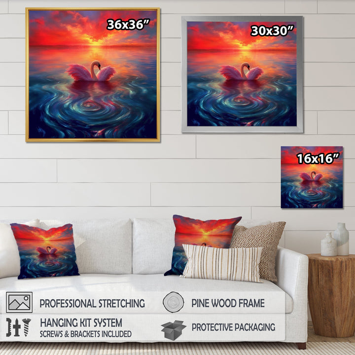 Pink Swan Reflection At Majestic Sunset - Yellow Swans Wall Art