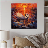 White Swan At Majestic Sunset - Swans Framed Canvas Art