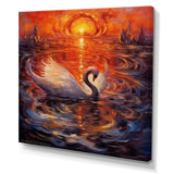 White Swan At Majestic Sunset - Swans Framed Canvas Art