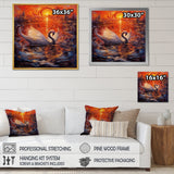 White Swan At Majestic Sunset - Swans Framed Canvas Art