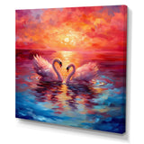 Swans In Love Reflection At Majestic Sunset - Swans Large Canvas Wall Art