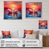 Swans In Love Reflection At Majestic Sunset - Swans Large Canvas Wall Art