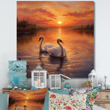 Two White Swans Romantic Sunset - Swans Home Decor Art