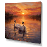 Two White Swans Romantic Sunset - Swans Home Decor Art