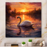 White Swan Romantic Sunset - Swans Living Room Wall Art