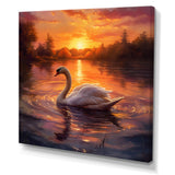 White Swan Romantic Sunset - Swans Living Room Wall Art
