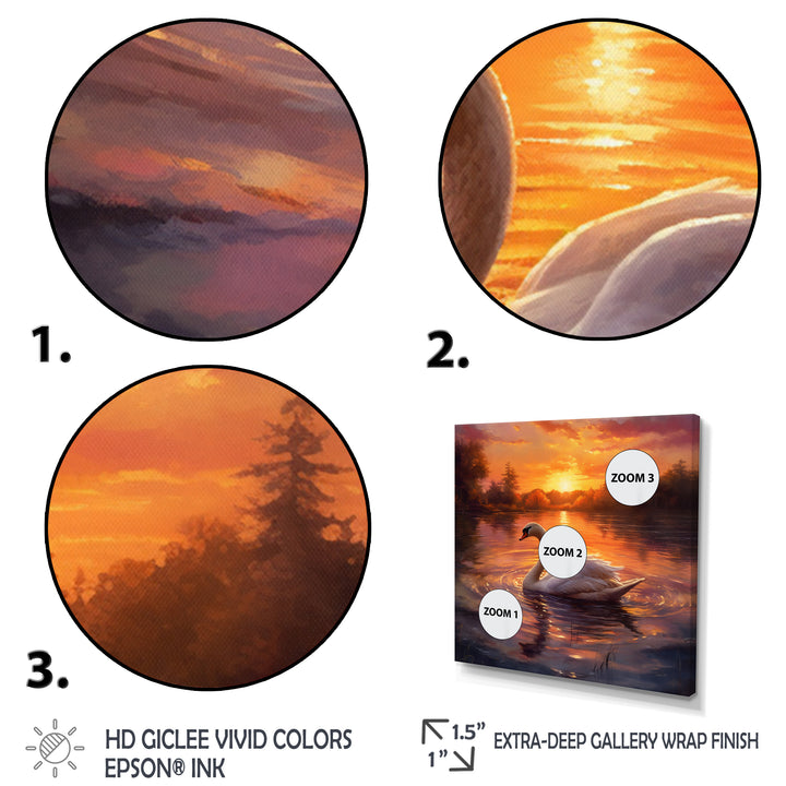White Swan Romantic Sunset - Swans Living Room Wall Art