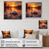 White Swan Romantic Sunset - Swans Living Room Wall Art