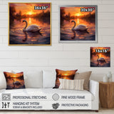 White Swan Romantic Sunset - Swans Living Room Wall Art