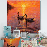 Swans In Love Romantic Sunset - Swans Canvas Wall Art