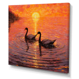 Swans In Love Romantic Sunset - Swans Canvas Wall Art