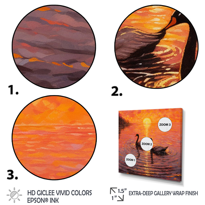 Swans In Love Romantic Sunset - Swans Canvas Wall Art