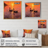Swans In Love Romantic Sunset - Swans Canvas Wall Art