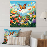 Orange Monarch Butterfly Idyllic Flower field - Butterfly Canvas Wall Art