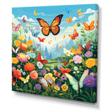 Orange Monarch Butterfly Idyllic Flower field - Butterfly Canvas Wall Art