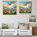 Orange Monarch Butterfly Idyllic Flower field - Butterfly Canvas Wall Art