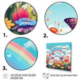 Purple Butterflies Idyllic Rainbow Flower field - Butterfly Canvas Wall Art