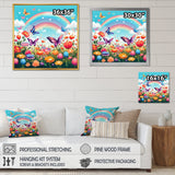 Purple Butterflies Idyllic Rainbow Flower field - Butterfly Canvas Wall Art