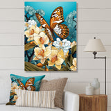Gracious Brown Butterfly On Orchids Retro - Butterfly Wall Decor