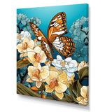 Gracious Brown Butterfly On Orchids Retro - Butterfly Wall Decor