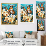 Gracious Brown Butterfly On Orchids Retro - Butterfly Wall Decor