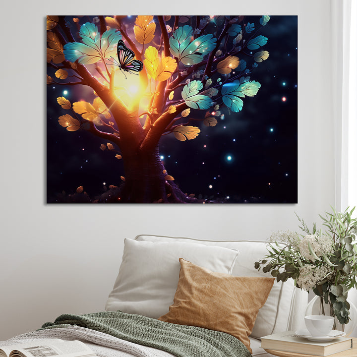 Ethereal Brown Butterfly On Magical Tree - Brown Butterfly Wall Art
