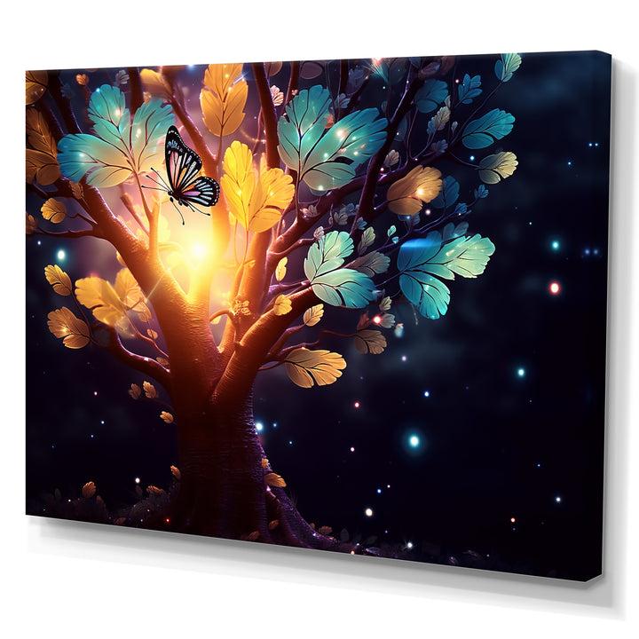 Ethereal Brown Butterfly On Magical Tree - Brown Butterfly Wall Art