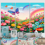 Purple Butterfles Paradise Rainbow Flowerfield III - Canvas Wall Art Sets