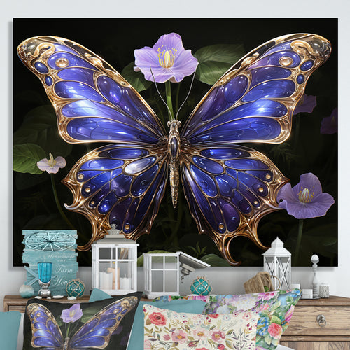 Futuristic Purple And Gold Butterfly - Purple Butterfly Wall Art