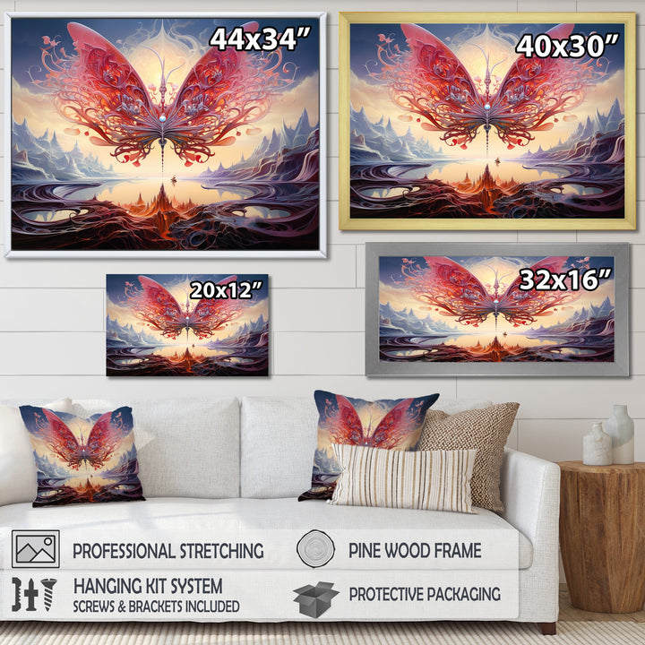 Futuristic Majestic Pink Butterfly - Butterfly Framed Canvas Art