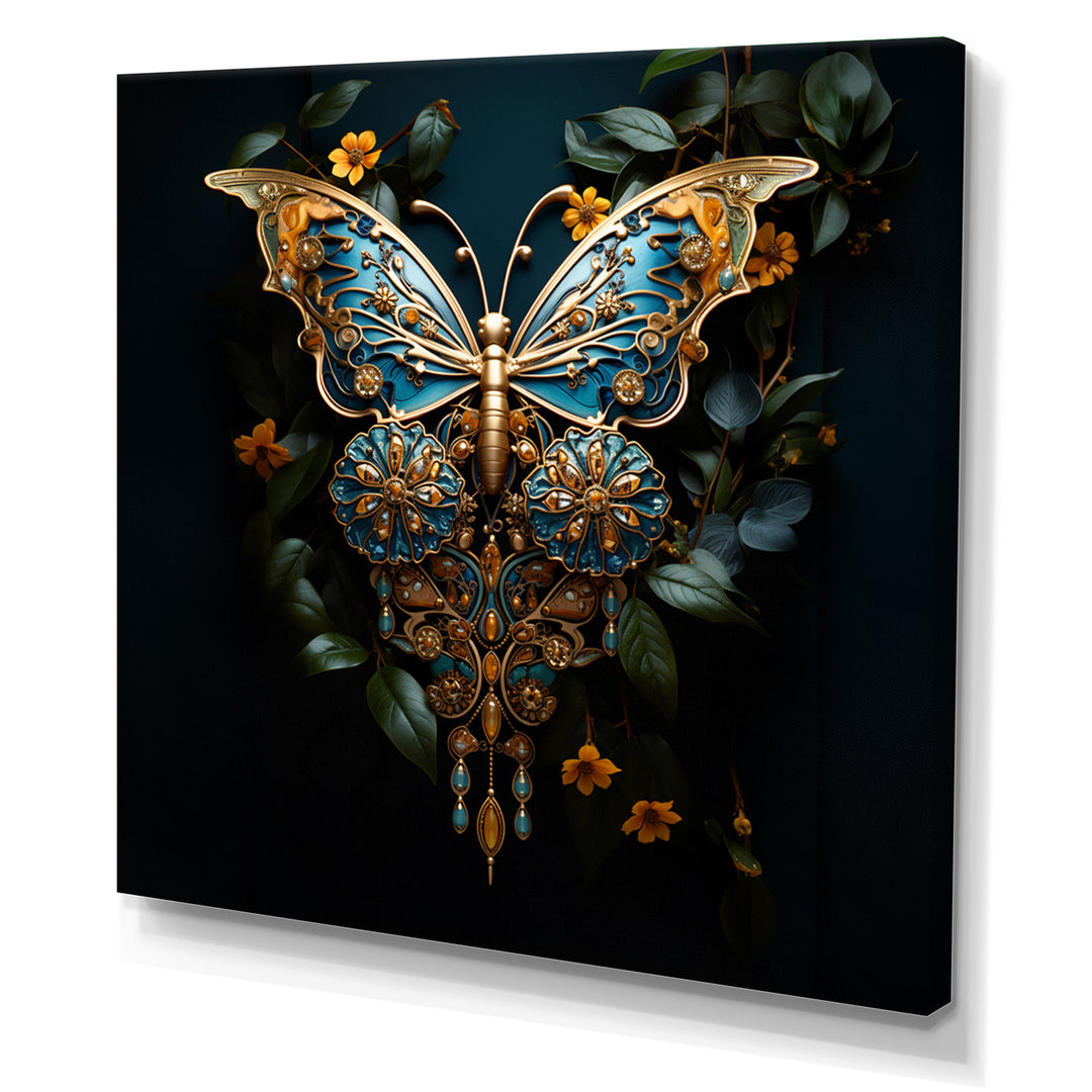 Futuristic Amber And Teal Butterfly - Butterfly Large Canvas Wall Art