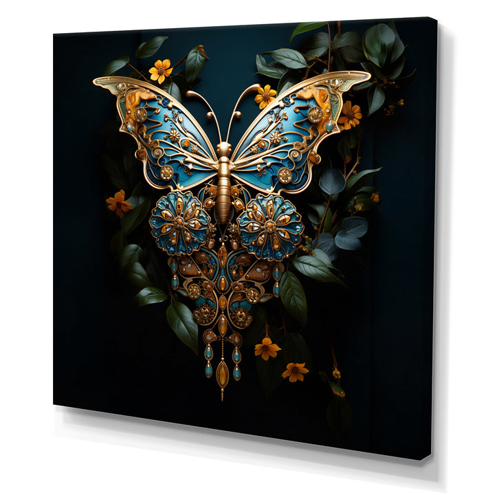 Futuristic Amber And Teal Butterfly - Butterfly Large Canvas Wall Art