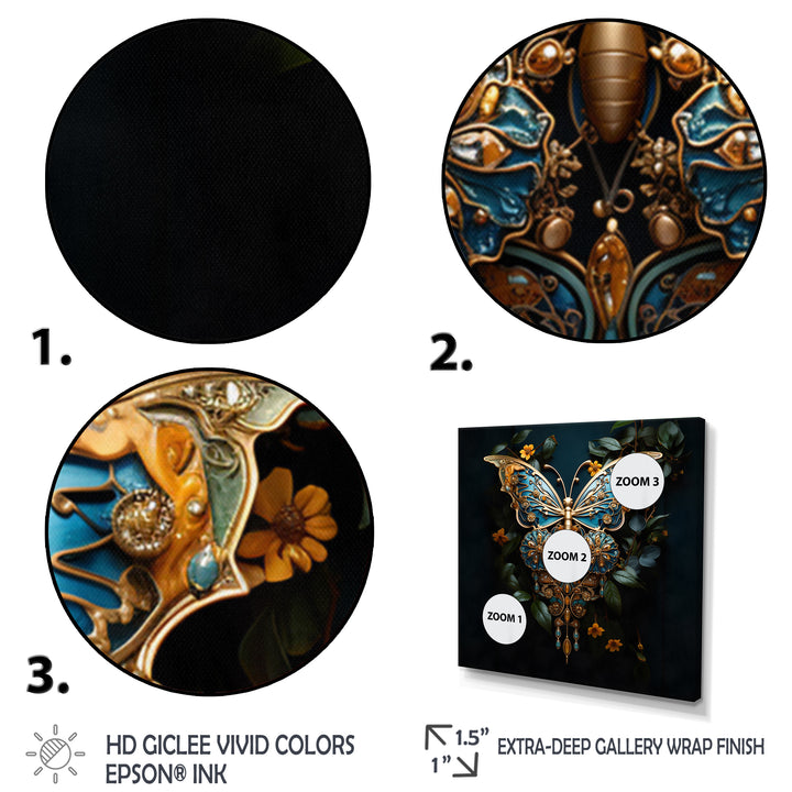 Futuristic Amber And Teal Butterfly - Butterfly Large Canvas Wall Art