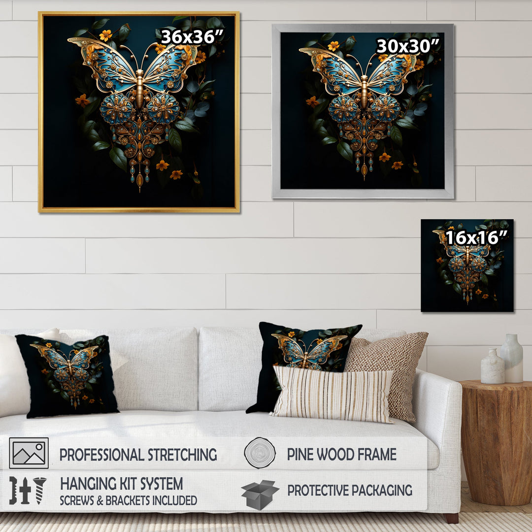 Futuristic Amber And Teal Butterfly - Butterfly Large Canvas Wall Art