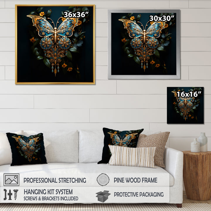Futuristic Amber And Teal Butterfly - Butterfly Large Canvas Wall Art