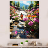 Orange Monarch Butterfly Flowerful Stream - Butterfly Home Decor Art