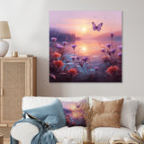 Pink Butterfly Magical Sunset - Butterfly Living Room Wall Art