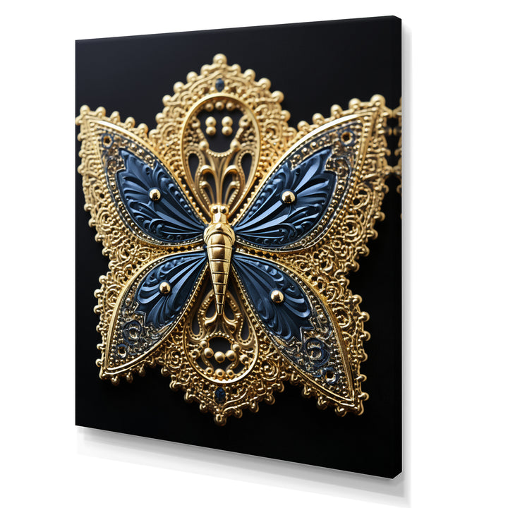 Retro Depiction Of Gold And Blue Butterfly - Butterfly Wall Decor