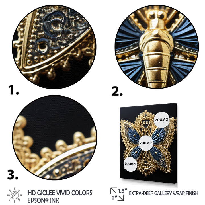 Retro Depiction Of Gold And Blue Butterfly - Butterfly Wall Decor