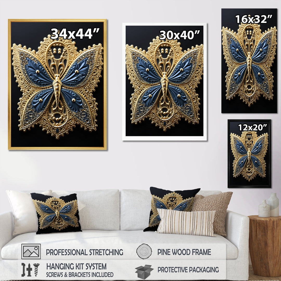 Retro Depiction Of Gold And Blue Butterfly - Butterfly Wall Decor