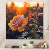 Butterfly On Pink Rose During Sunrise - Butterfly Wall Decor